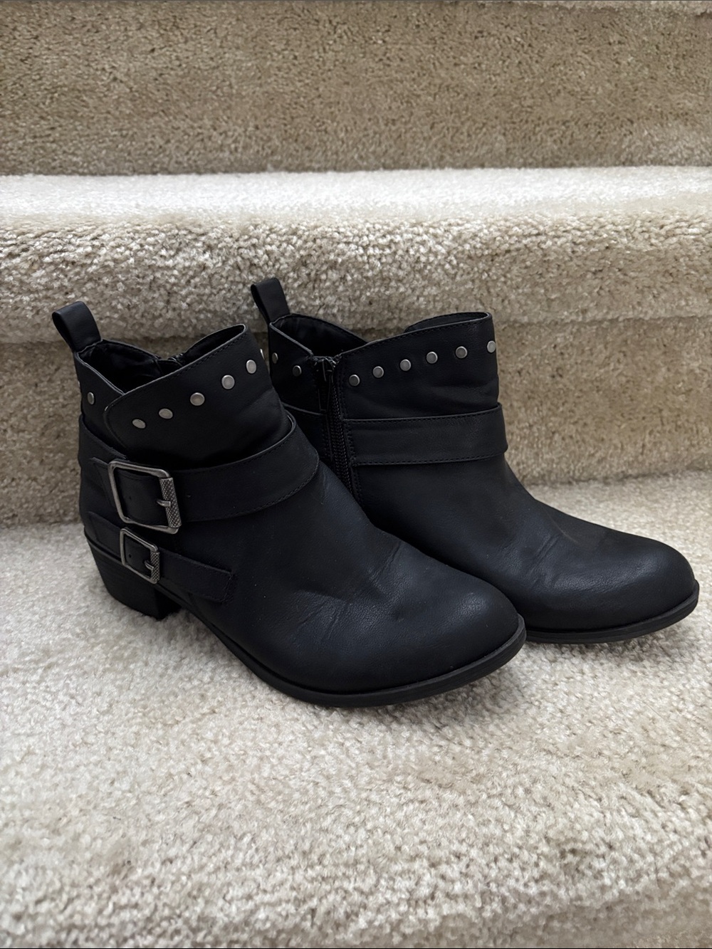 a.n.a Black Ankle Booties with Buckle and Stud Accents